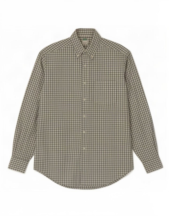 Camisa masculina Benetton de algodão xadrez verde médio