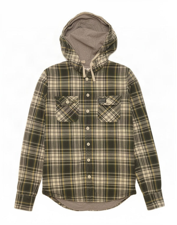 Camisa masculina Superdry com capuz de flanela de lenhador, algodão xadrez verde médio