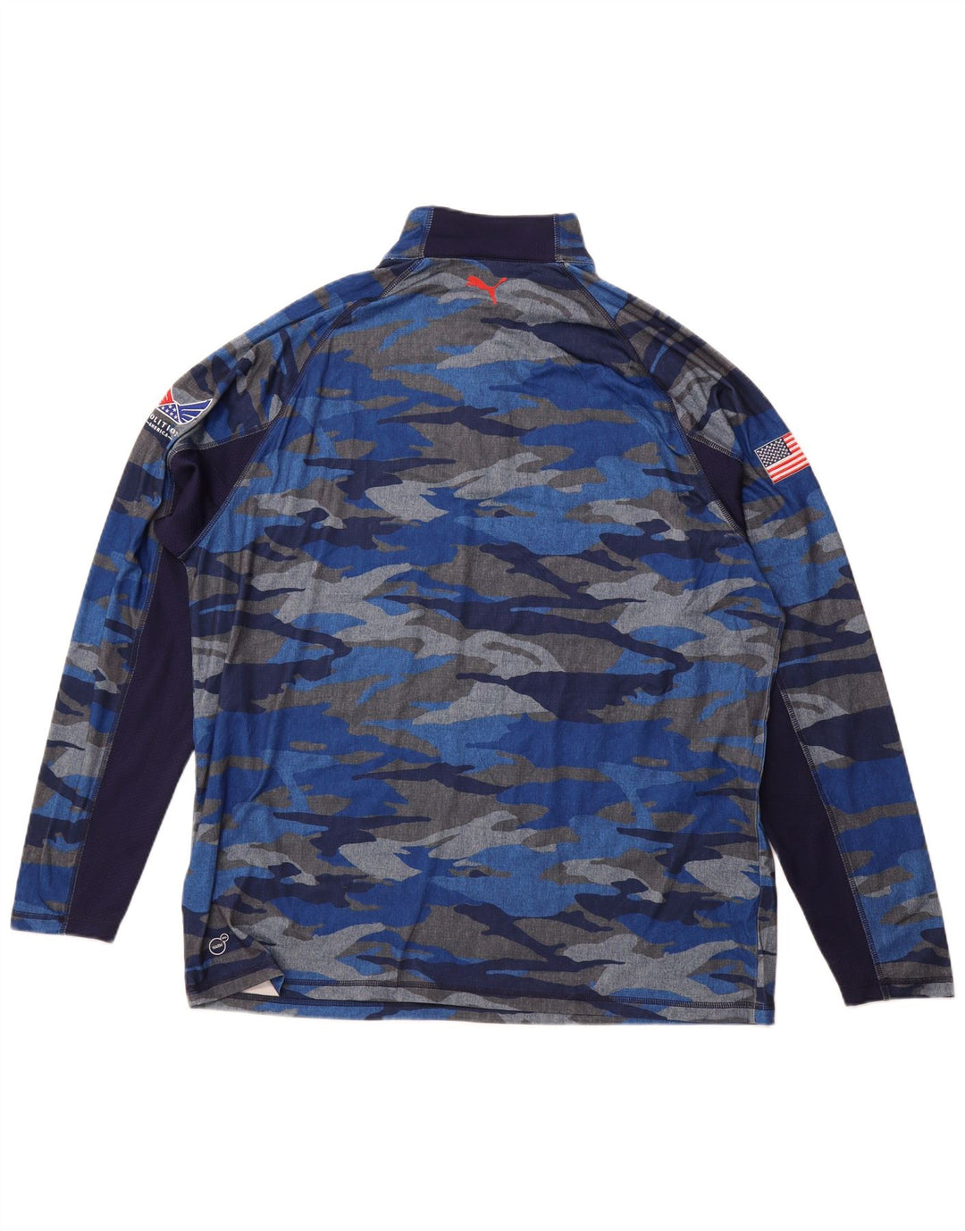 PUMA Mens Zip Neck Top Manga Longa 2XL Azul Camuflagem Poliéster