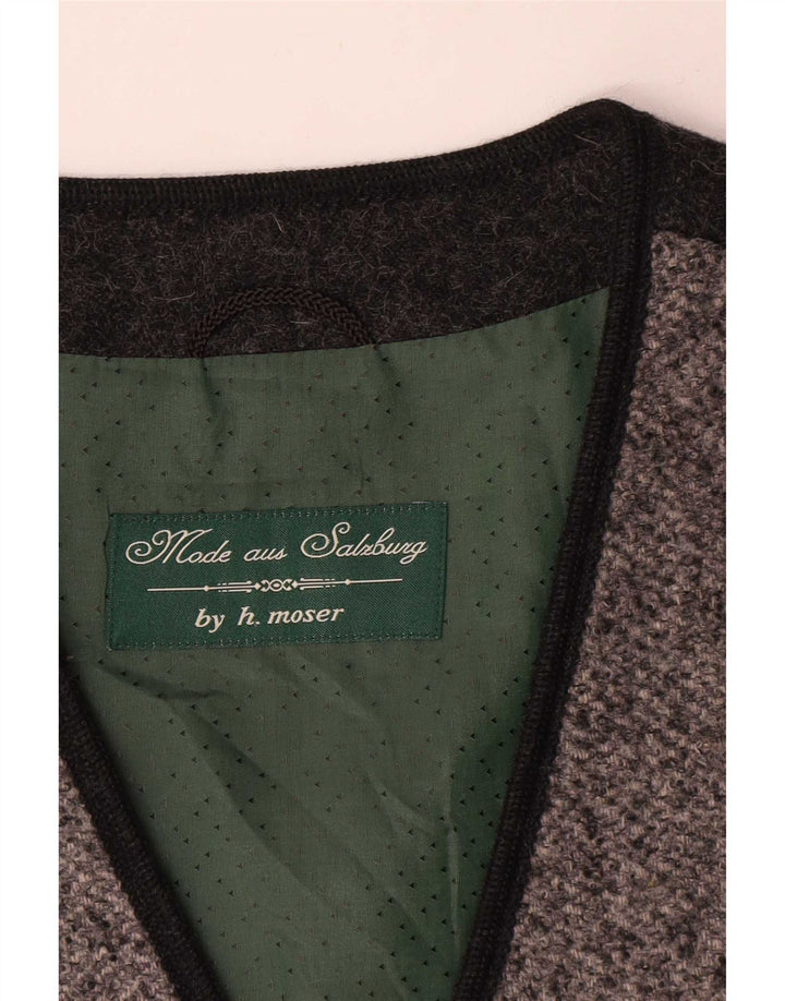 Colete gráfico feminino vintage IT 42 lã colorblock cinza médio