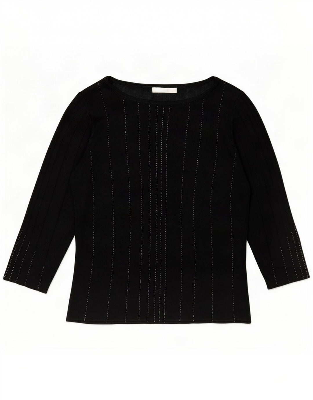 Blusa feminina de manga 3/4 da Marks & Spencer UK 14 listrada preta média