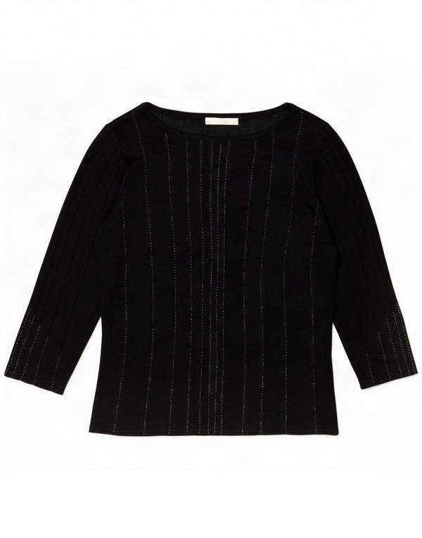 Blusa feminina de manga 3/4 da Marks & Spencer UK 14 listrada preta média