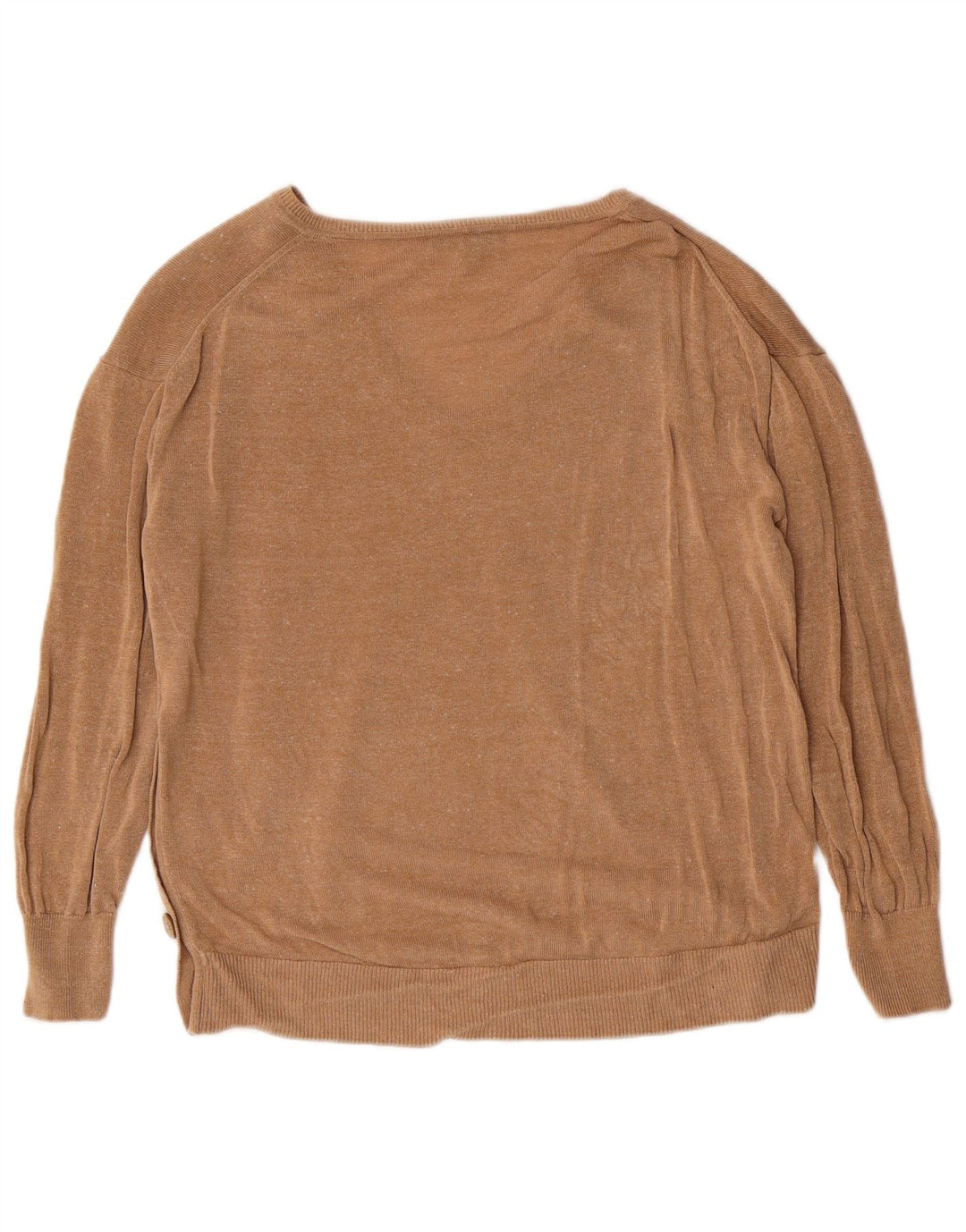 Suéter feminino J. CREW com decote em V UK 14 linho marrom médio