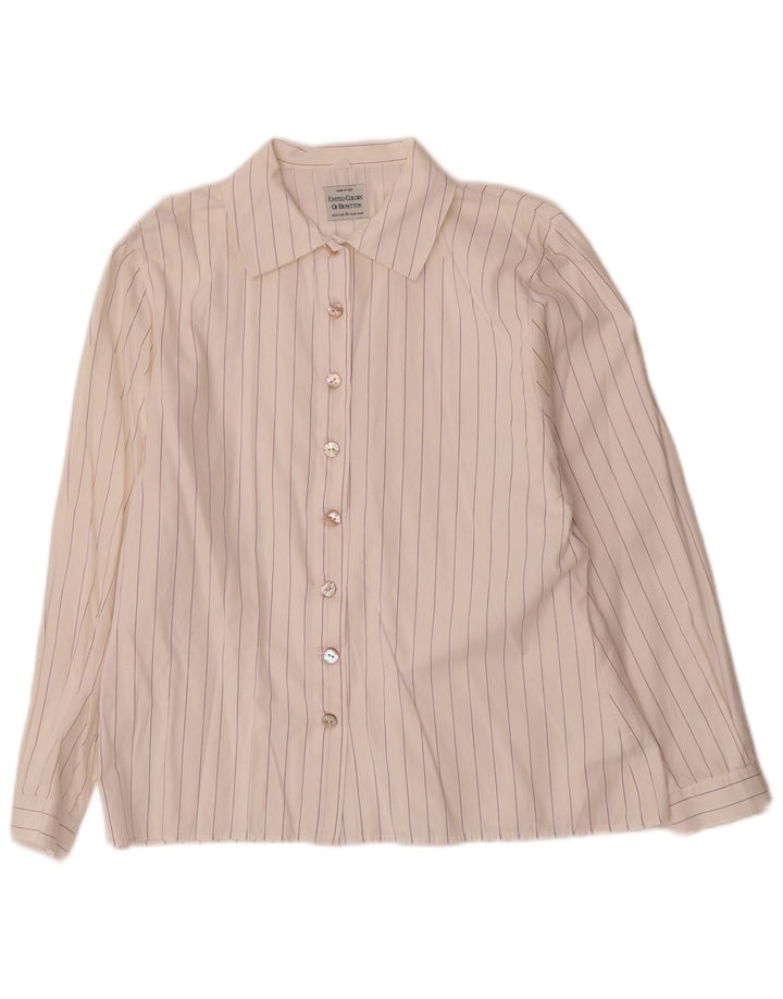 Camisa feminina Benetton UK 16 grande listrada branca
