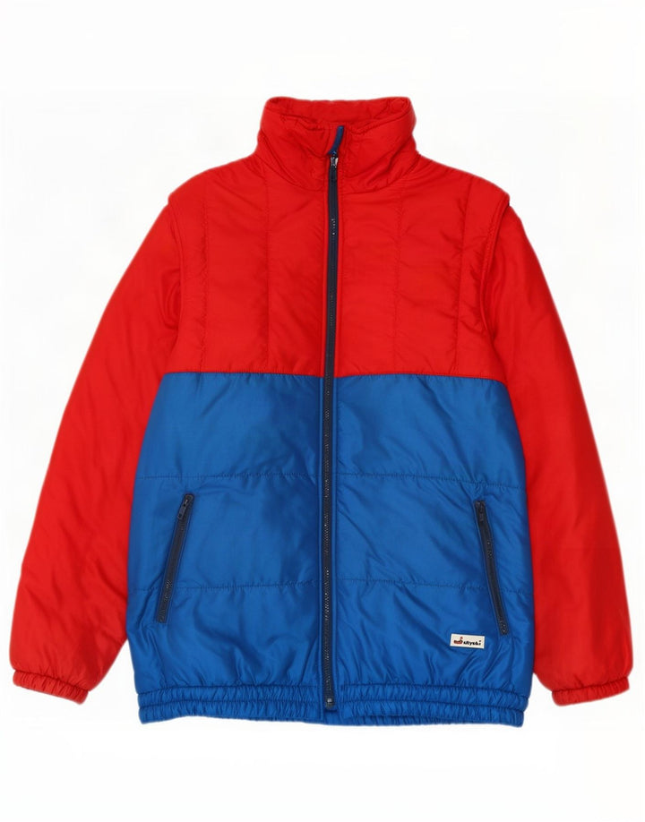 Jaqueta acolchoada masculina vintage UK 38 poliamida colorblock vermelho médio
