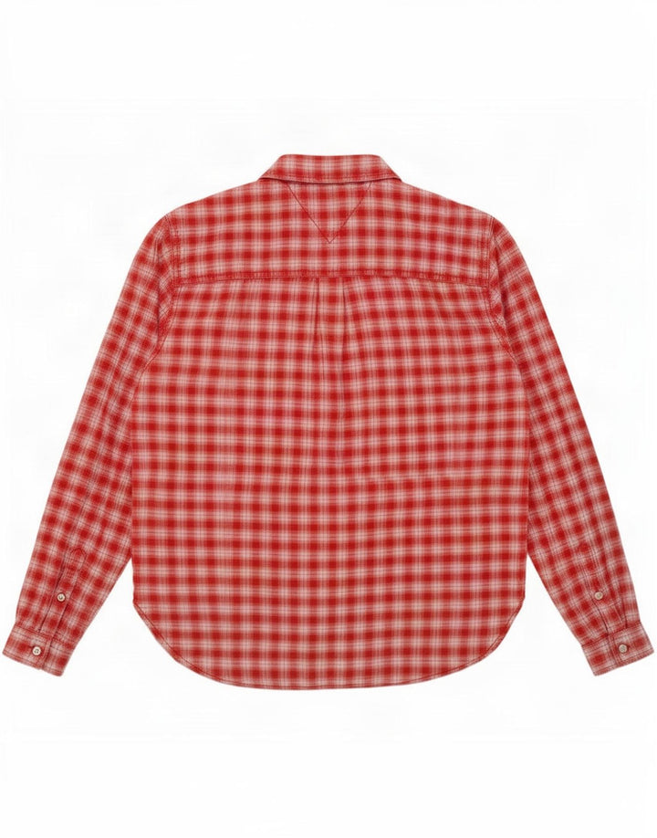 Camisa feminina Tommy Hilfiger Reino Unido 14 médio vermelho xadrez algodão