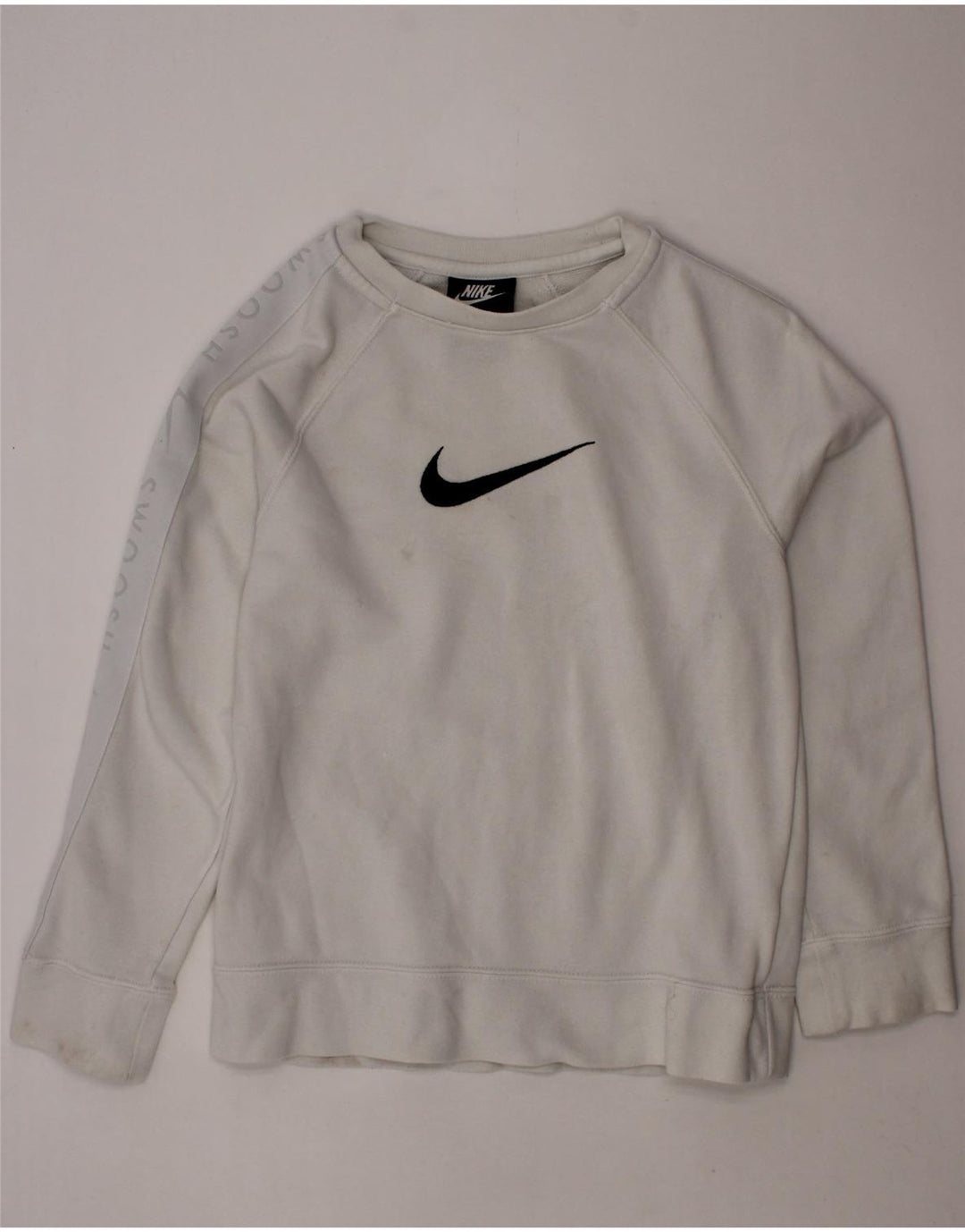 NIKE Boys Swoosh Standard Fit moletom jumper 8-9 anos pequeno branco