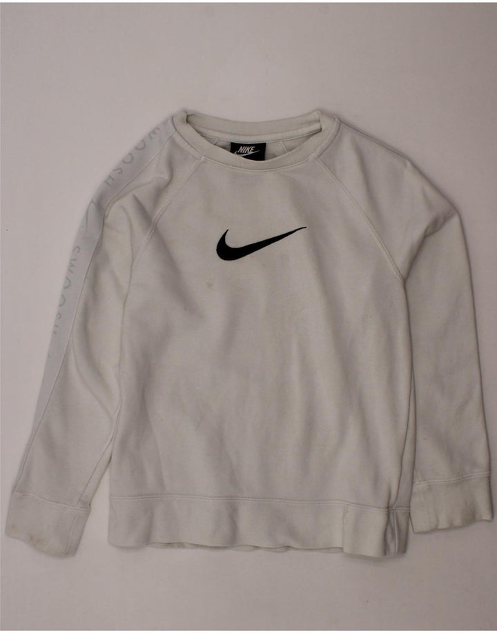 NIKE Boys Swoosh Standard Fit moletom jumper 8-9 anos pequeno branco