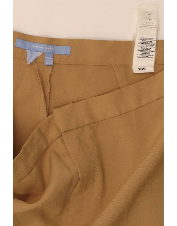 Calça feminina Zara de terno reto EU 40 médio W30 L35 poliéster bege