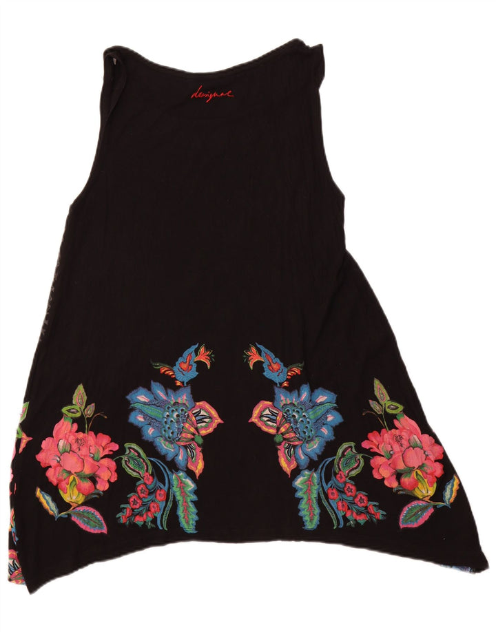 Top túnica feminina sem mangas Desigual Reino Unido 14 grande preto floral