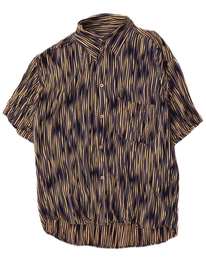 Camisa masculina de manga curta Tipo'S grande viscose listrada multicolorida