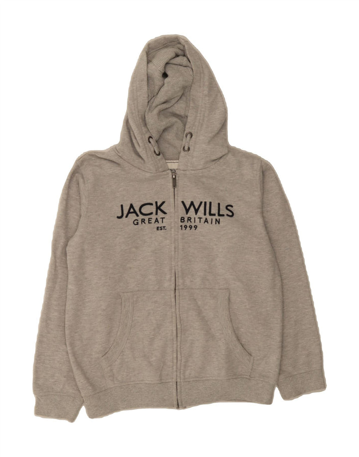JACK WILLS Boys Graphic Zip Hoodie Sweater 11-12 Years Grey Cotton Vintage Jack Wills and Second-Hand Jack Wills from Messina Hembry 
