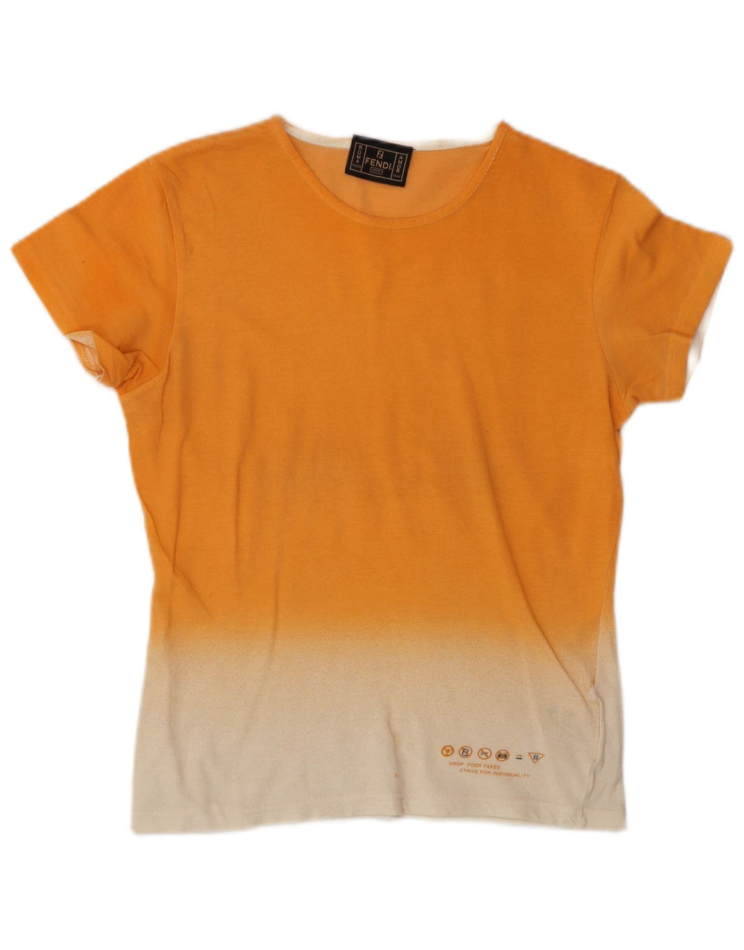 Camiseta feminina FENDI Top IT 44 algodão colorblock laranja médio