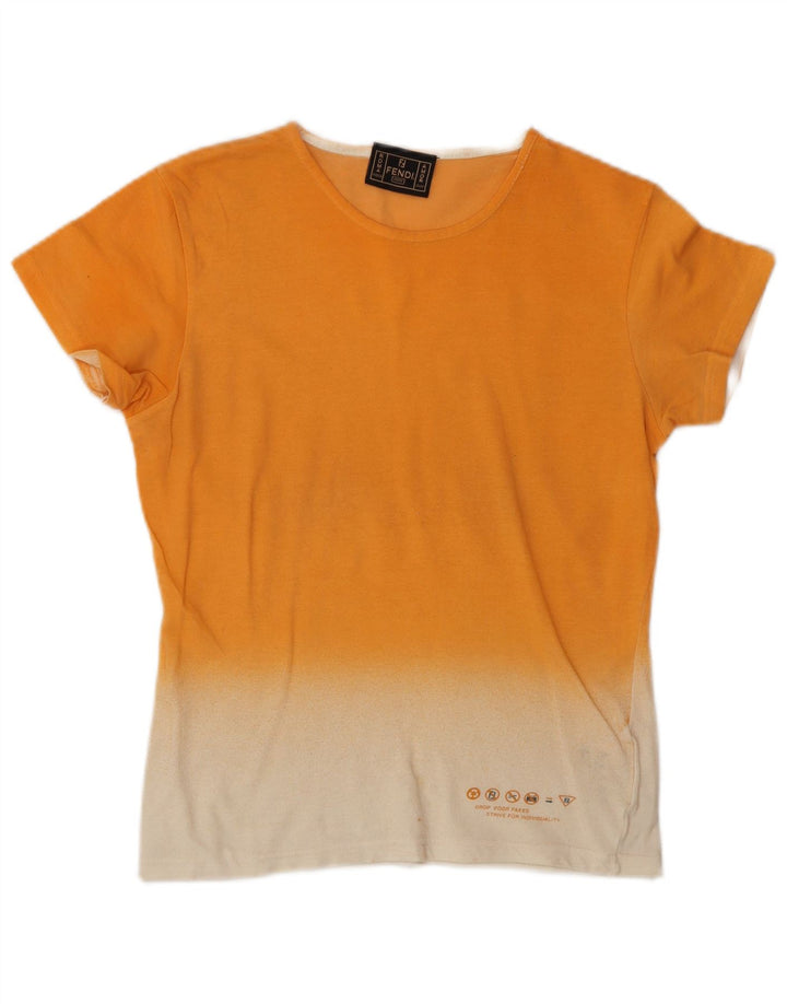 Camiseta feminina FENDI Top IT 44 algodão colorblock laranja médio