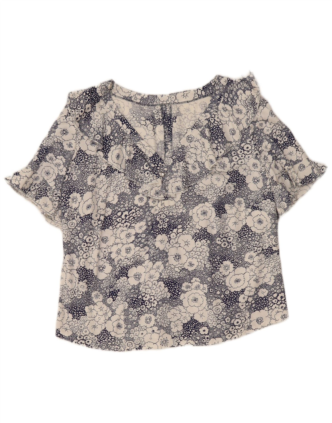 Blusa feminina vintage UK 16 grande azul floral