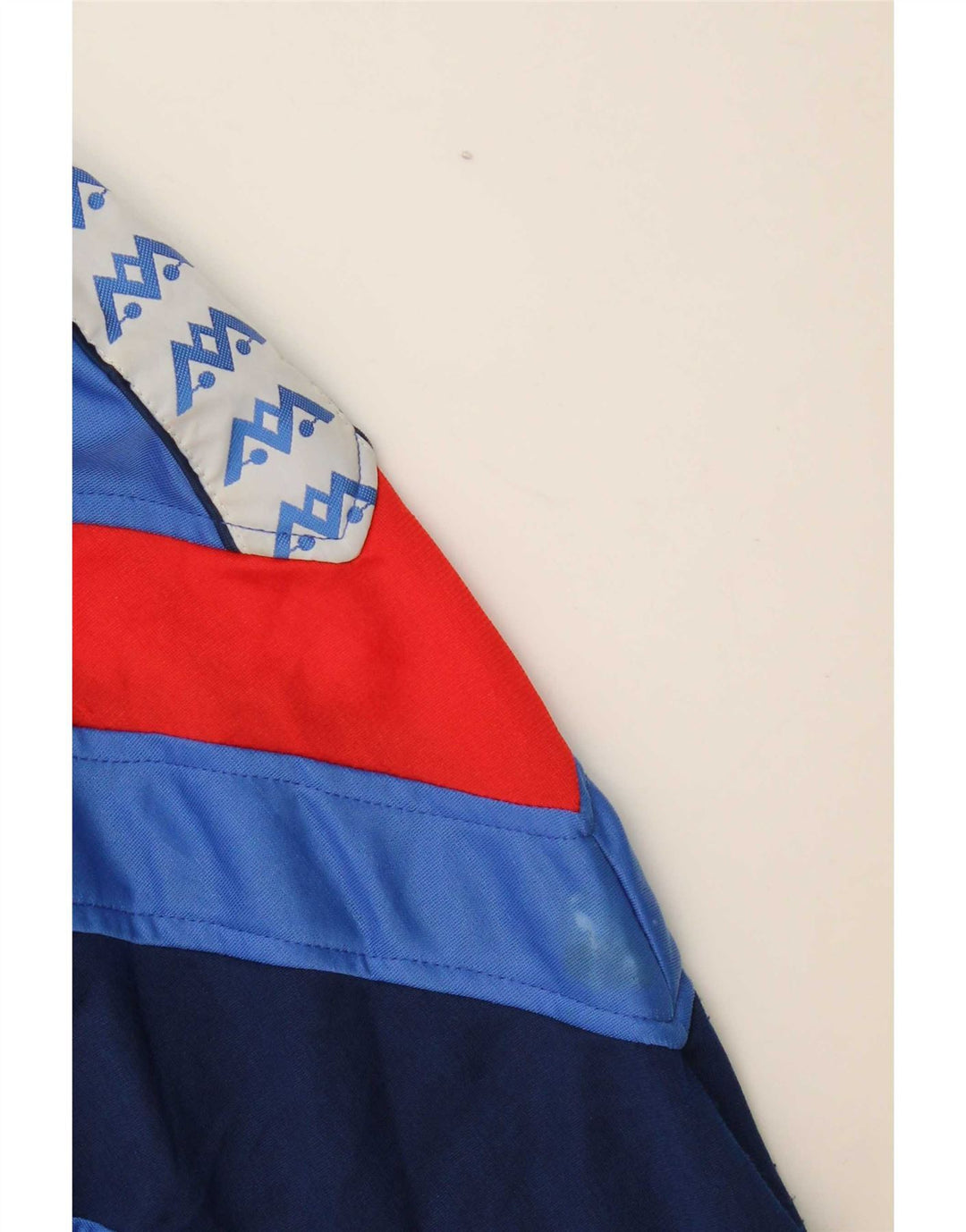 Jaqueta superior de agasalho gráfico masculino vintage poliéster colorblock azul médio