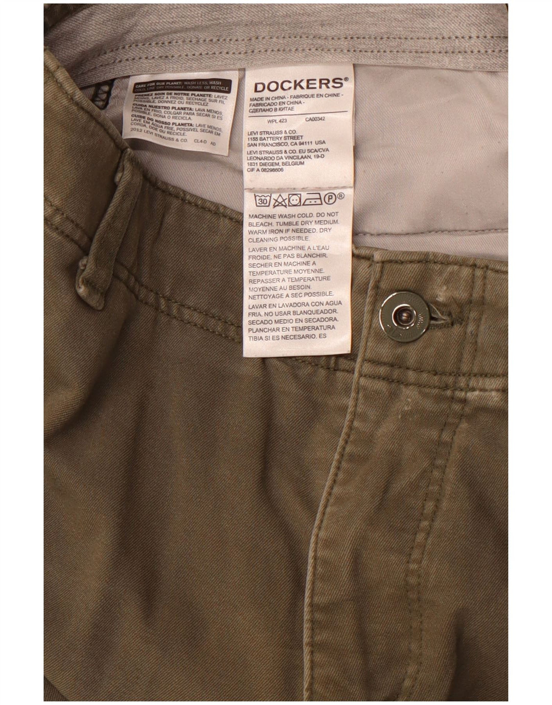 DOCKERS Calça Chino Masculina Slim W34 L32 Algodão Cáqui