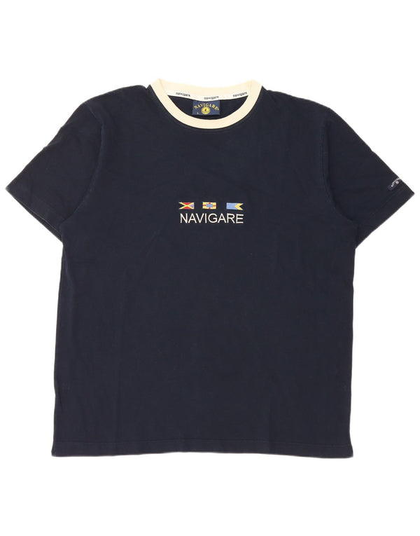 Camiseta masculina Navigare com estampa gráfica grande algodão azul marinho