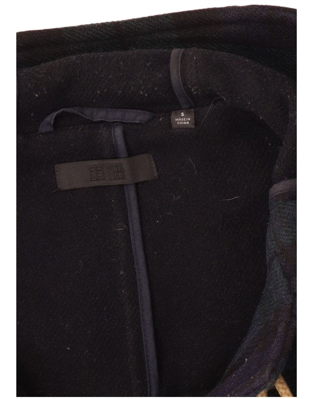 Casaco Duffle Masculino Uniqlo com Capuz Reino Unido 36 Pequeno Xadrez Azul Marinho