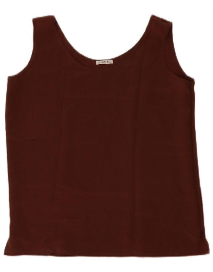 Blusa feminina vintage sem mangas Top UK 10 seda marrom pequena