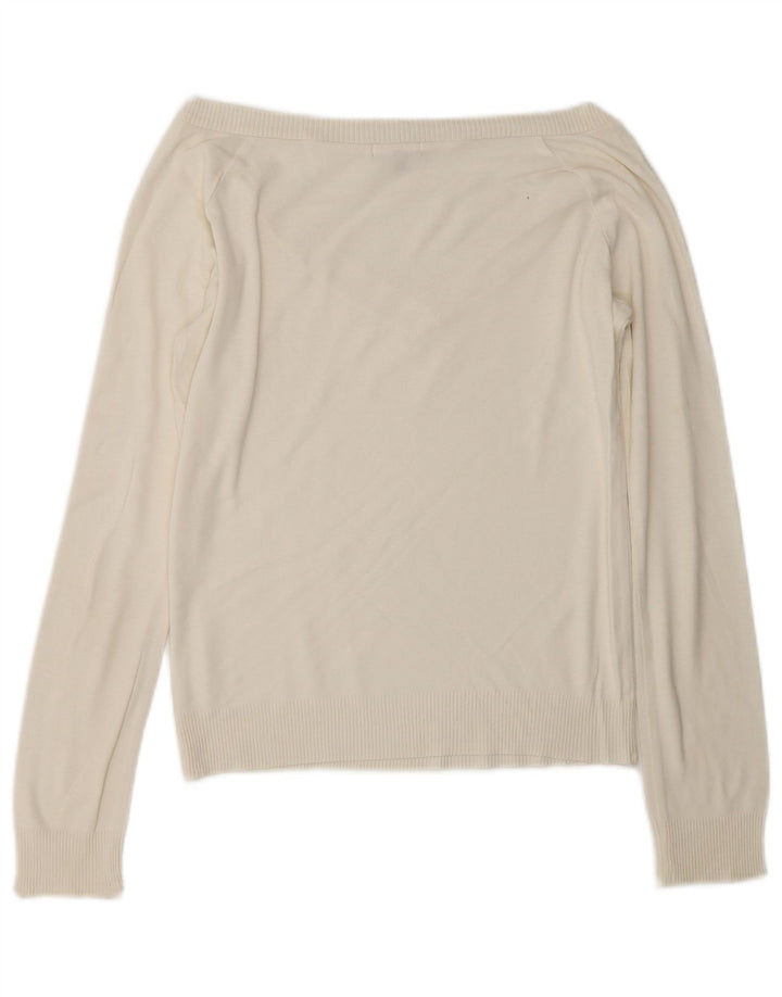 Suéter feminino Massimo Dutti cropped com decote em V Reino Unido 12 médio off white