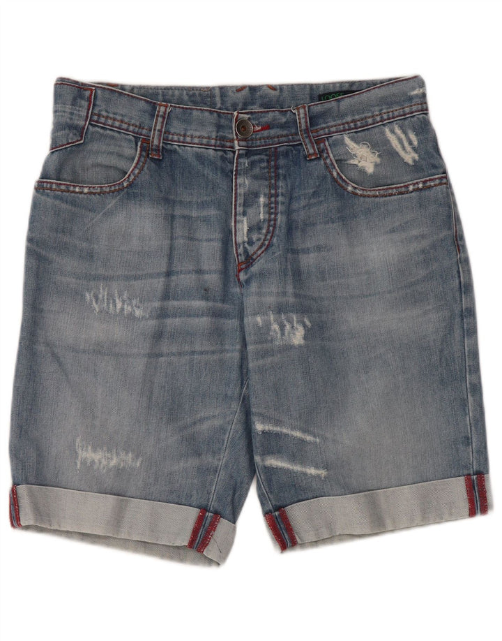 Shorts jeans feminino Benetton com ajuste solto e desgastado W30 azul médio