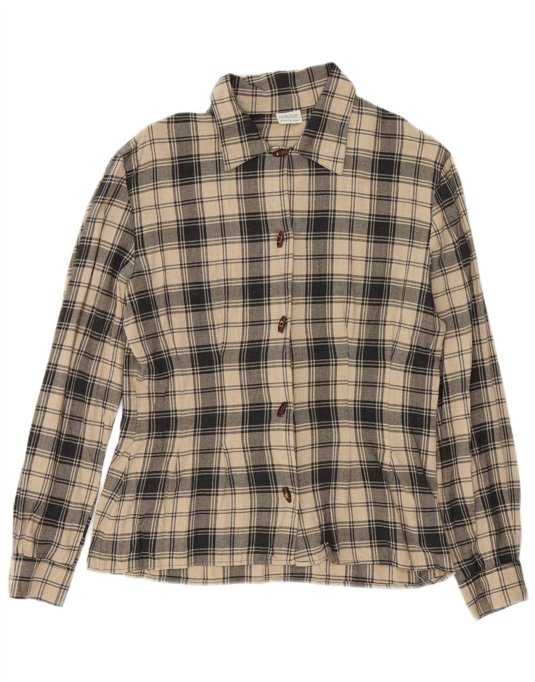 Camisa feminina Benetton IT 44 viscose xadrez bege médio