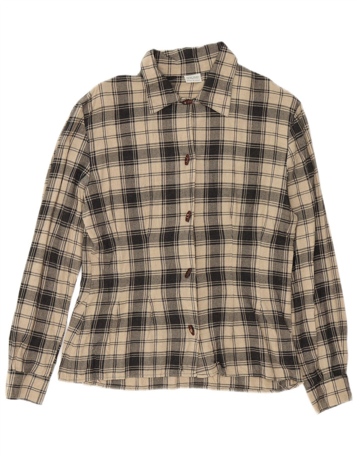 Camisa feminina Benetton IT 44 viscose xadrez bege médio