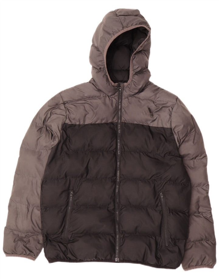 Jaqueta acolchoada com capuz Adidas meninos 13-14 anos preto colorblock poliéster