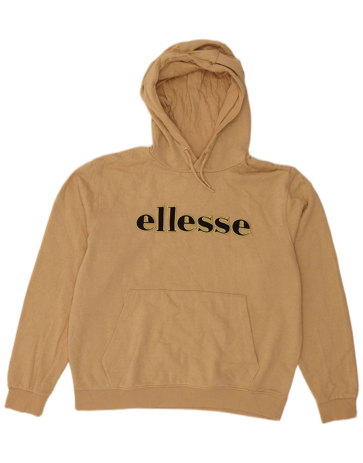 Suéter Ellesse masculino com capuz gráfico grande algodão bege