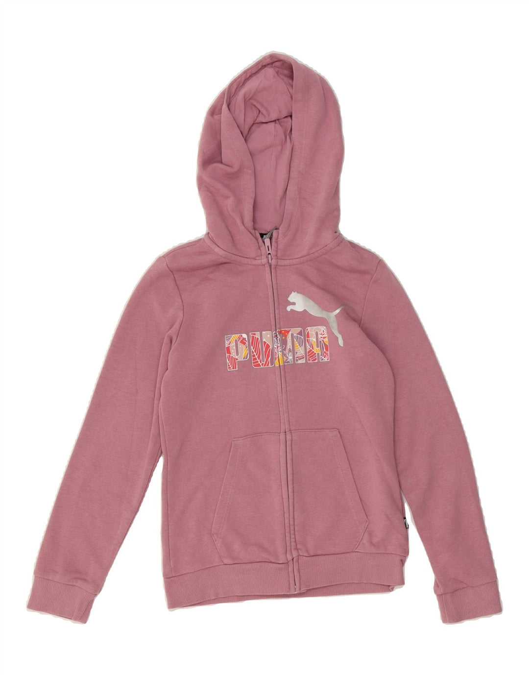 PUMA Girls Graphic Hoodie Jumper 11-12 Years Purple Cotton Vintage Puma and Second-Hand Puma from Messina Hembry 