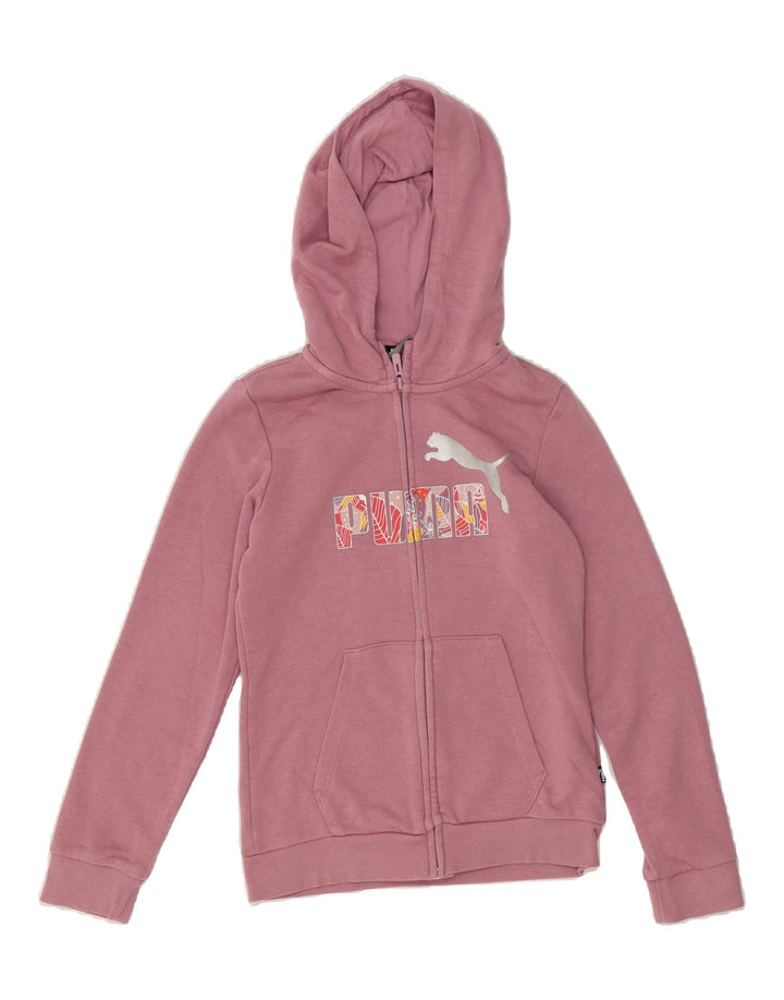 PUMA Girls Graphic Hoodie Jumper 11-12 Years Purple Cotton Vintage Puma and Second-Hand Puma from Messina Hembry 