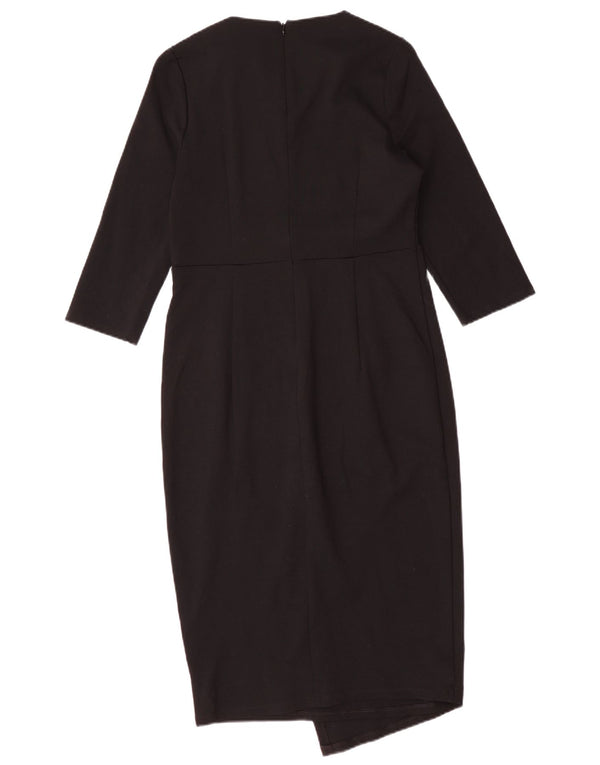 Vestido maxi feminino Marks & Spencer manga 3/4 UK 12 médio preto viscose
