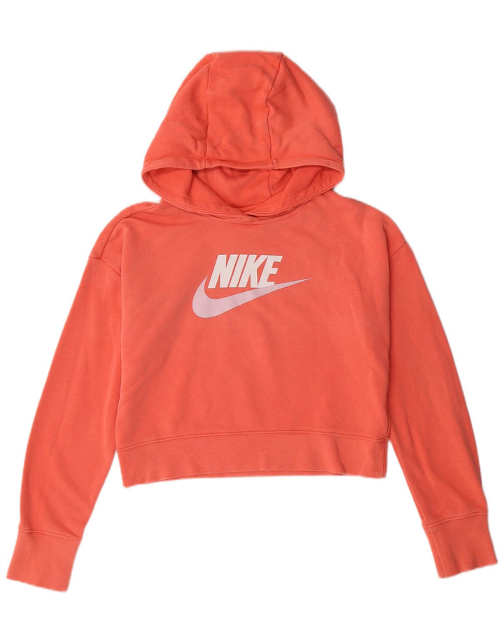 NIKE Girls Crop Graphic Hoodie Jumper 12-13 anos grande algodão rosa