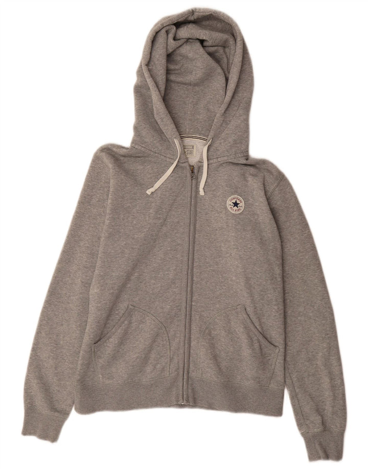 Suéter Converse masculino com capuz e zíper cinza médio algodão manchado