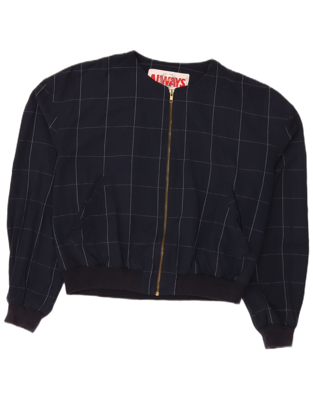 Jaqueta bomber feminina vintage IT 52 2XL azul marinho xadrez viscose