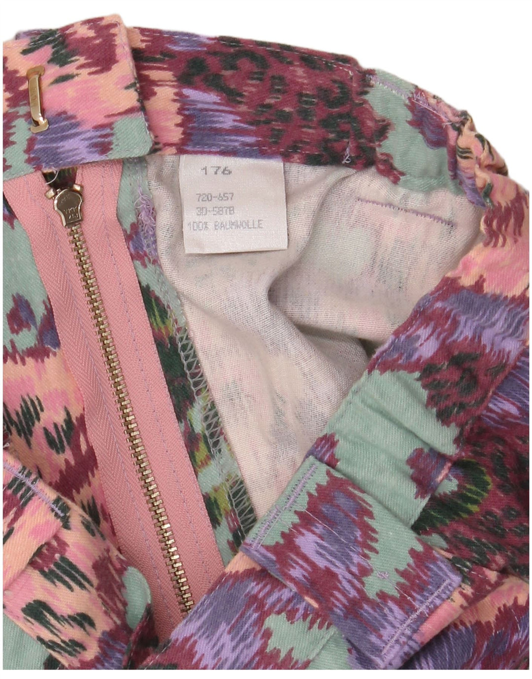 Saia reta feminina VINTAGE de cintura alta W28 algodão floral verde médio