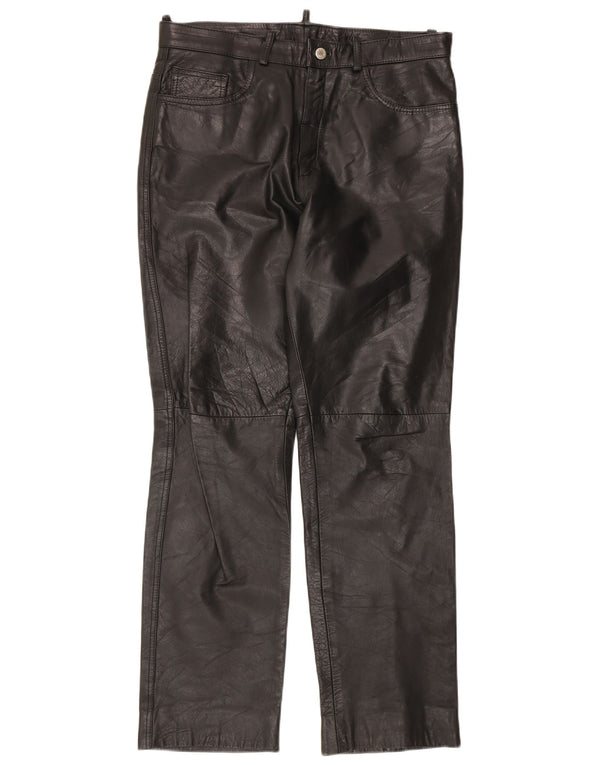 Calças de couro retas masculinas vintage IT 50 grandes W34 L30 pretas