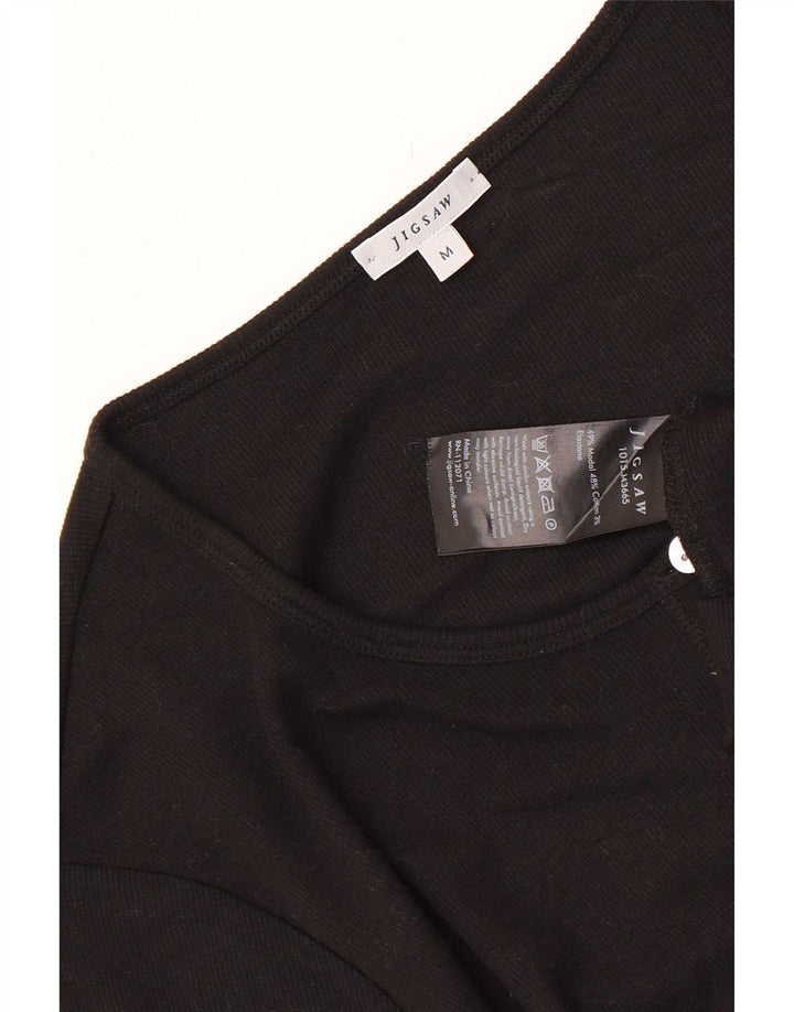 Cardigan feminino de manga curta Jigsaw Reino Unido 12 médio preto modal