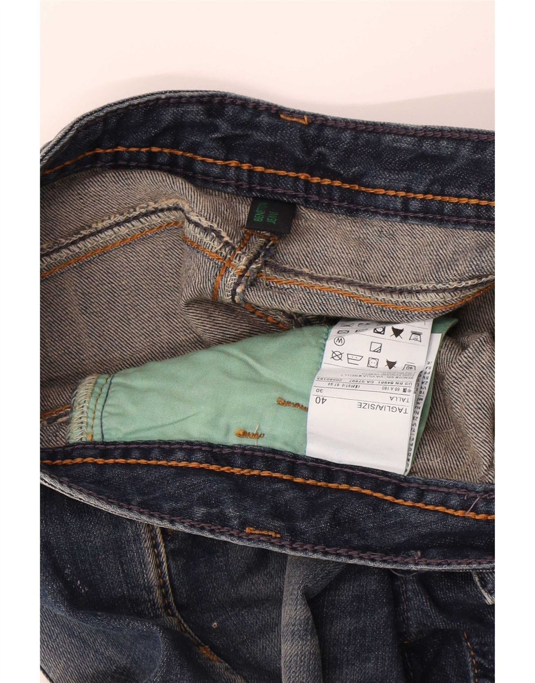 Benetton Shorts jeans feminino desgastado IT 40 pequeno W30 algodão azul