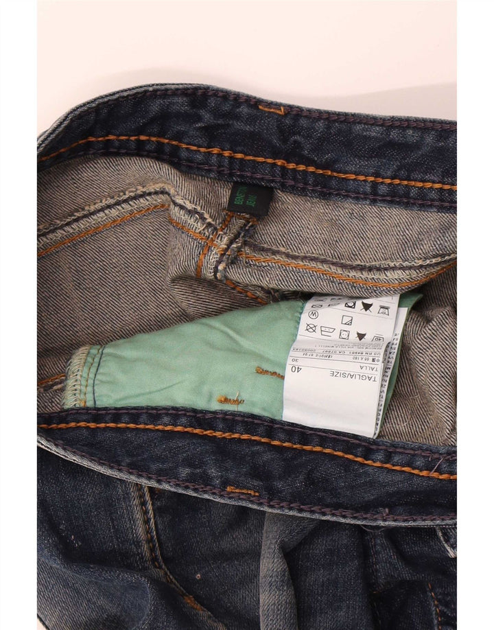 Benetton Shorts jeans feminino desgastado IT 40 pequeno W30 algodão azul
