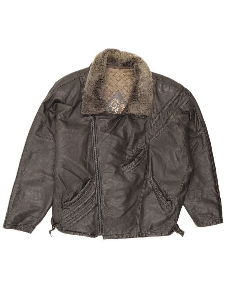 Jaqueta masculina de couro vintage para motociclista Reino Unido 40 couro preto grande