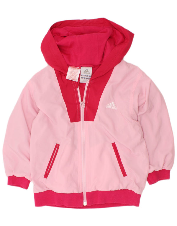 Jaqueta de chuva com capuz Adidas para meninas 2-3 anos rosa colorblock poliéster