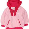 Jaqueta de chuva com capuz Adidas para meninas 2-3 anos rosa colorblock poliéster