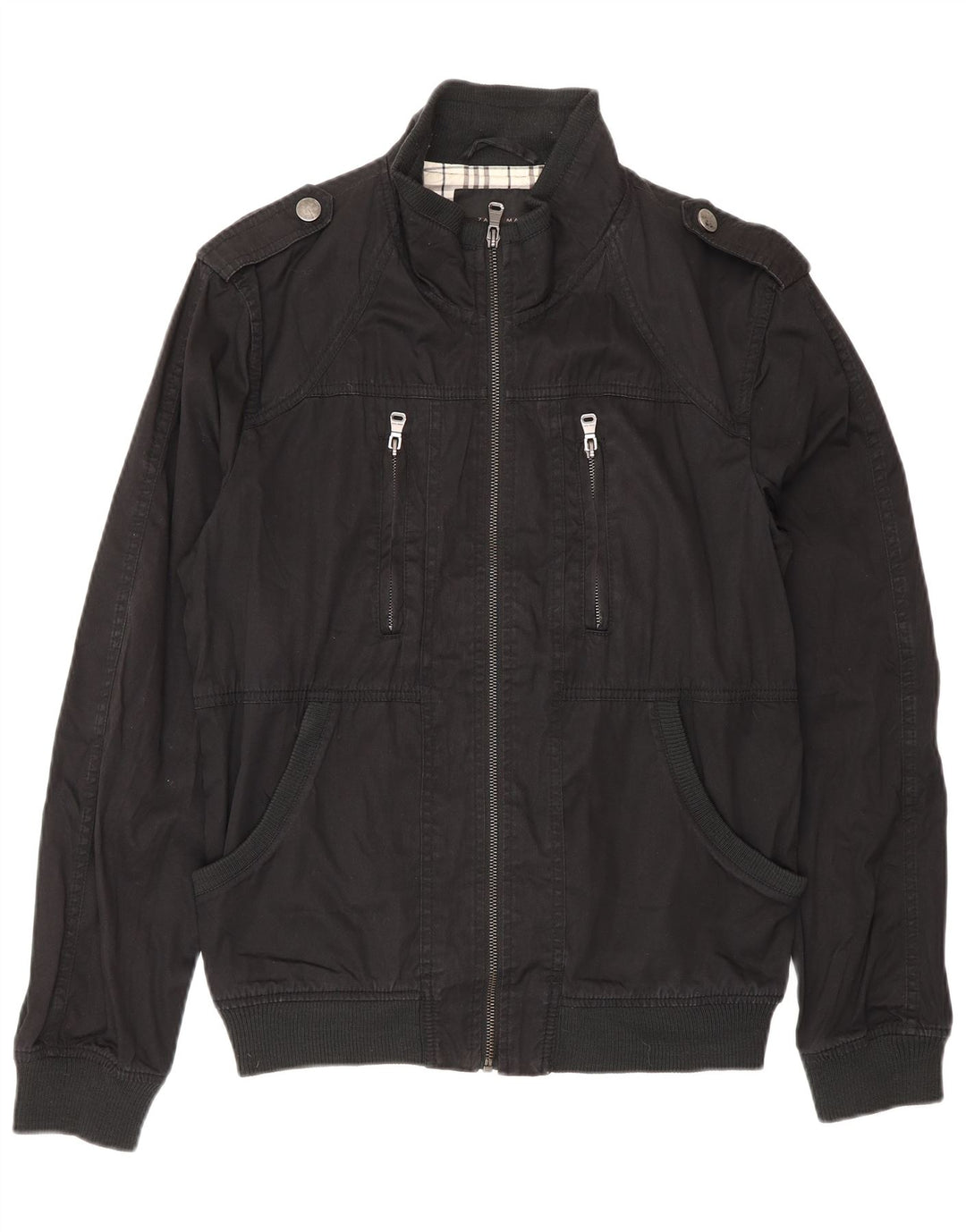 Jaqueta bomber militar masculina Zara Reino Unido 38 algodão preto médio