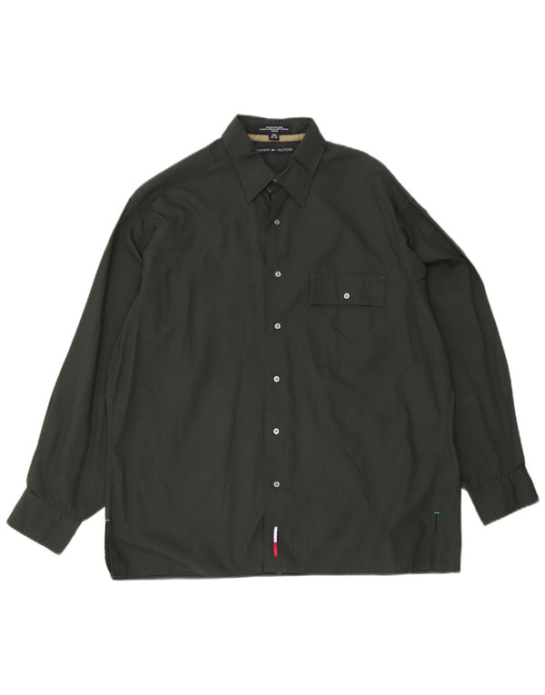 Camisa masculina Tommy Hilfiger tamanho 15 1/2 algodão verde médio
