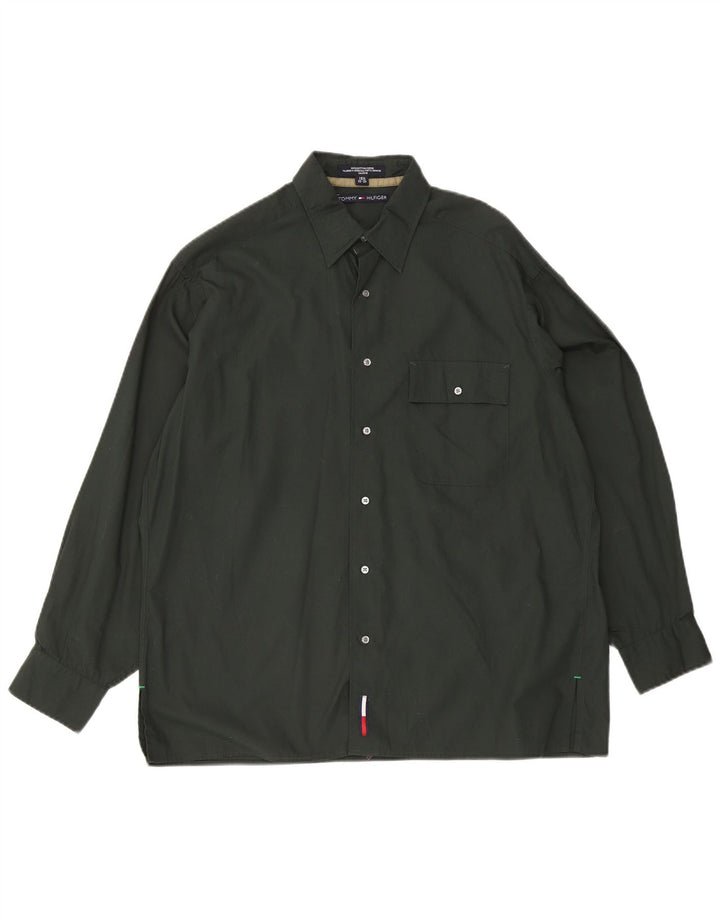 Camisa masculina Tommy Hilfiger tamanho 15 1/2 algodão verde médio