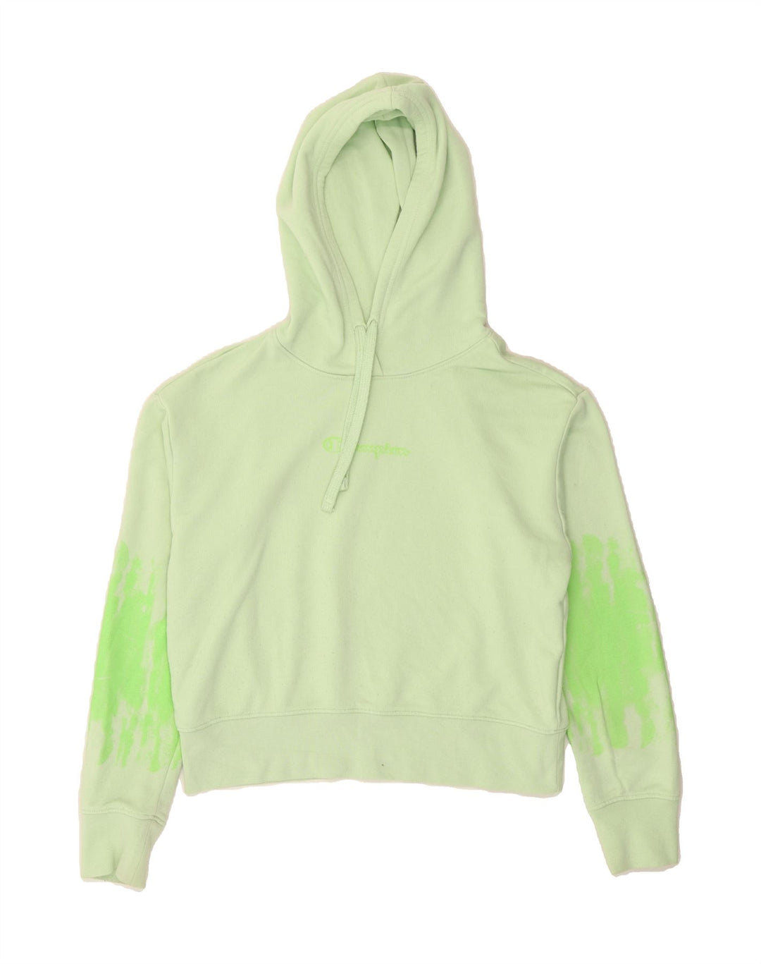 CHAMPION Womens Crop Oversized Hoodie Jumper UK 10 Small Green Tie Dye Vintage Champion and Second-Hand Champion from Messina Hembry 