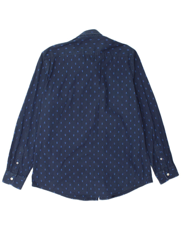Crew Clothing Mens Camisa Slim Fit Grande Algodão Geométrico Azul Marinho