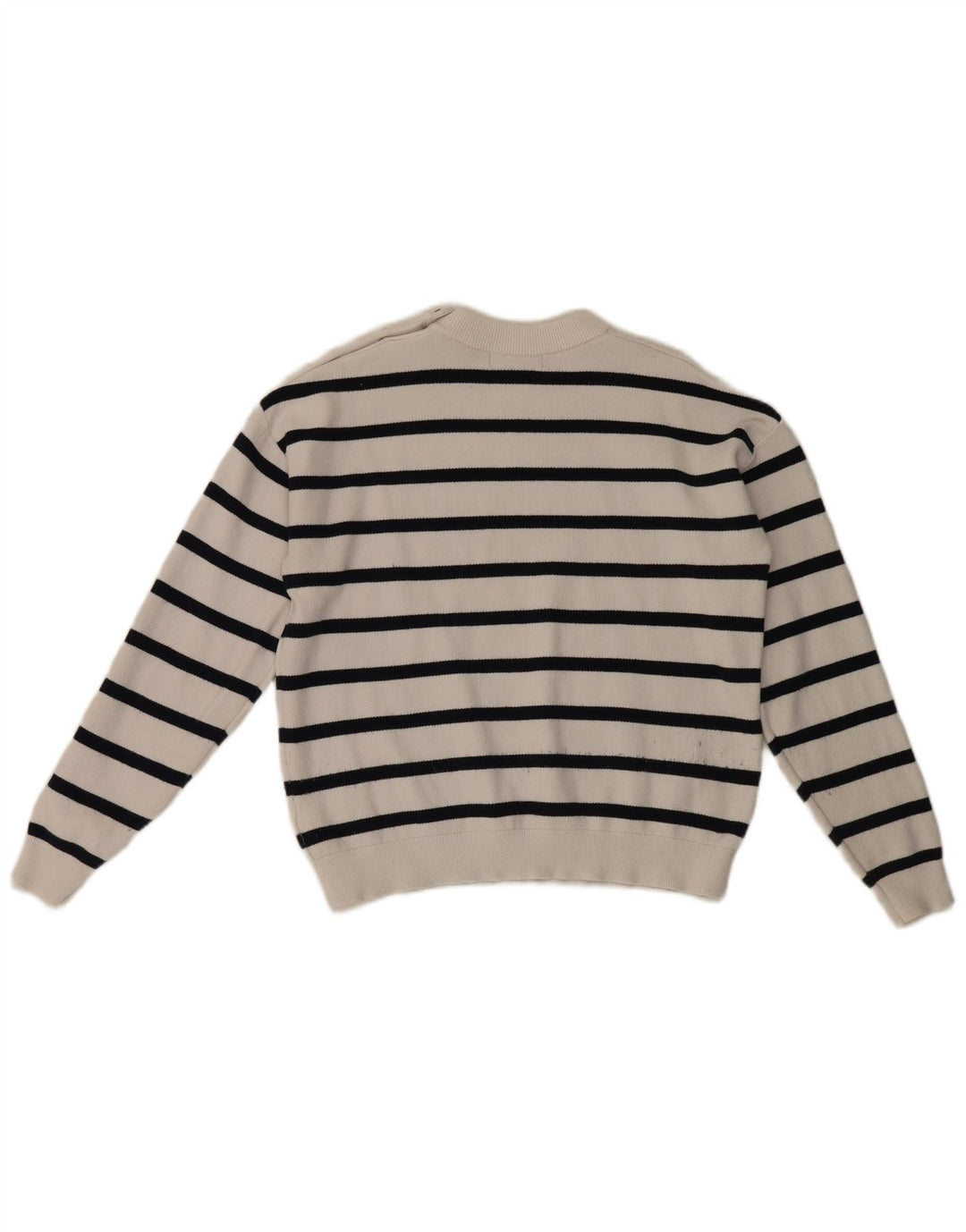 Suéter feminino Marks & Spencer com gola redonda UK 14 listrado branco médio
